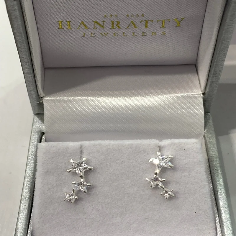 Silver CZ 3 Star Climber Earring