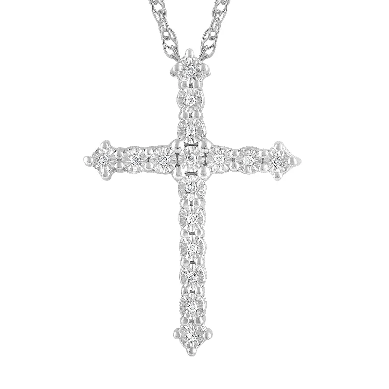 Diamond Cross Necklace in Sterling Silver.