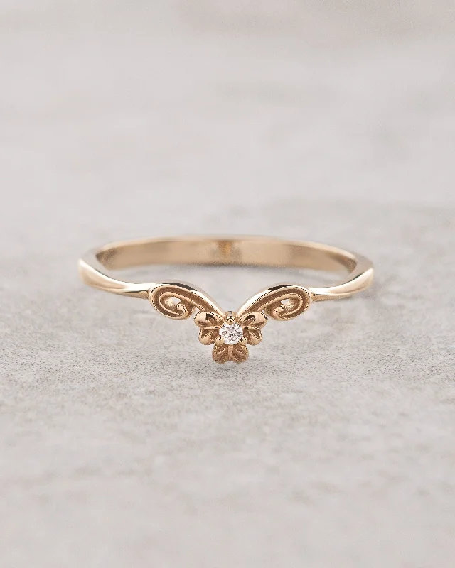 Clover leaf wedding band with diamond | Matching ring for Horta