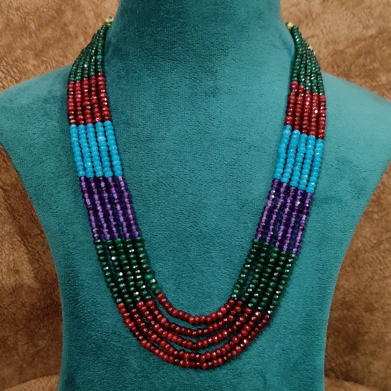 MULTICOLOUR 4 MM ONYX BEADS MULTILAYERED NECKLACE