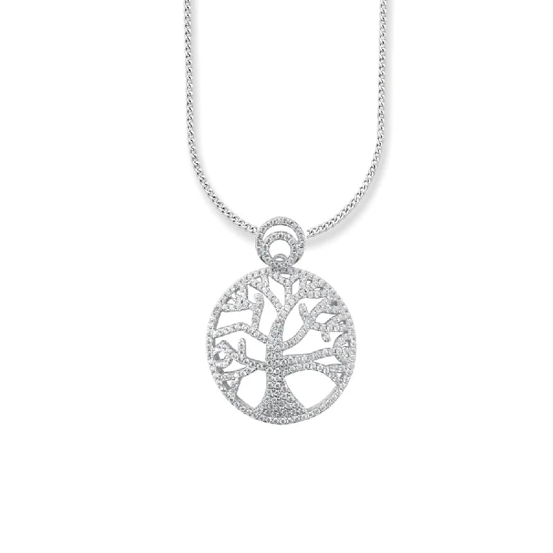 Sterling Silver Cubic Zirconia Tree of Life Necklace