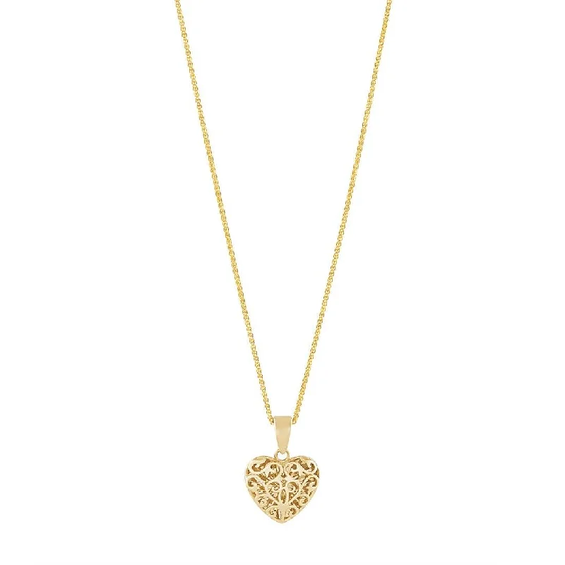 9ct Yellow Gold Plain Filigree Heart Necklace