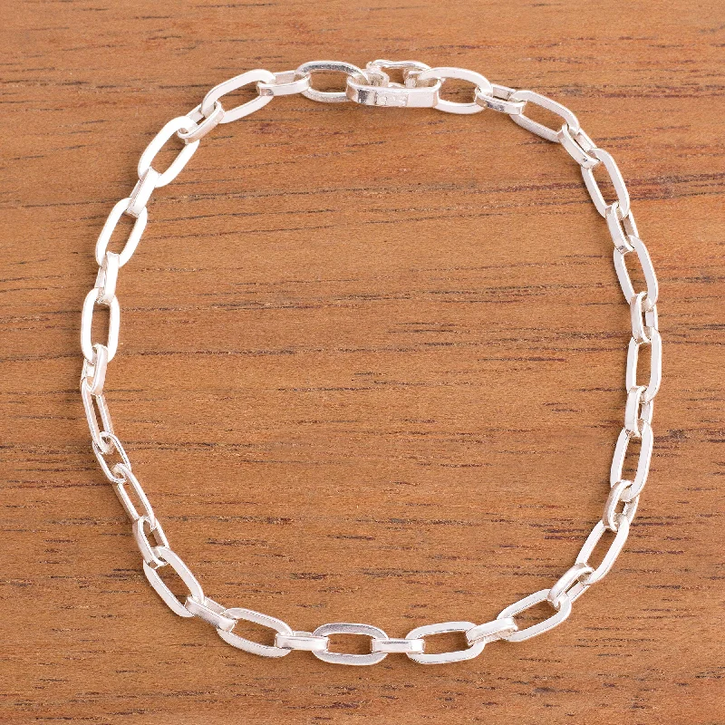 Minimalist Flair High-Polish Sterling Silver Link Bracelet from Peru