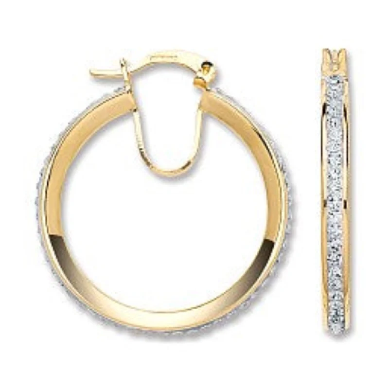 Round Crystal Hoop Earrings 28mm - 9ct Gold