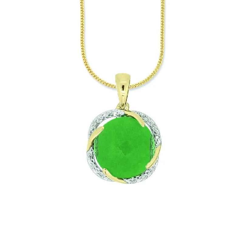 9ct Yellow Gold Diamond Set Jade Necklace