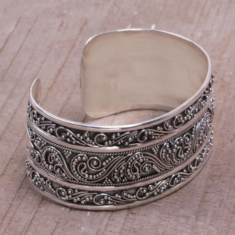 Temple Vine Intricate Sterling Silver Cuff Bracelet from Bali