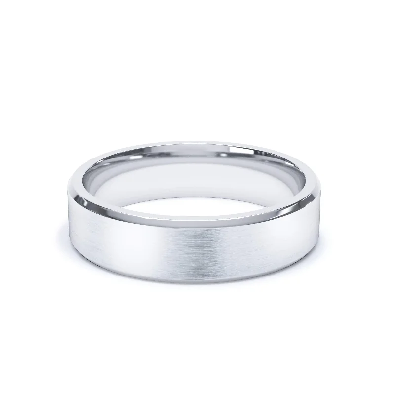 - Bevelled Edge Satin Polish Wedding Ring 18k White Gold