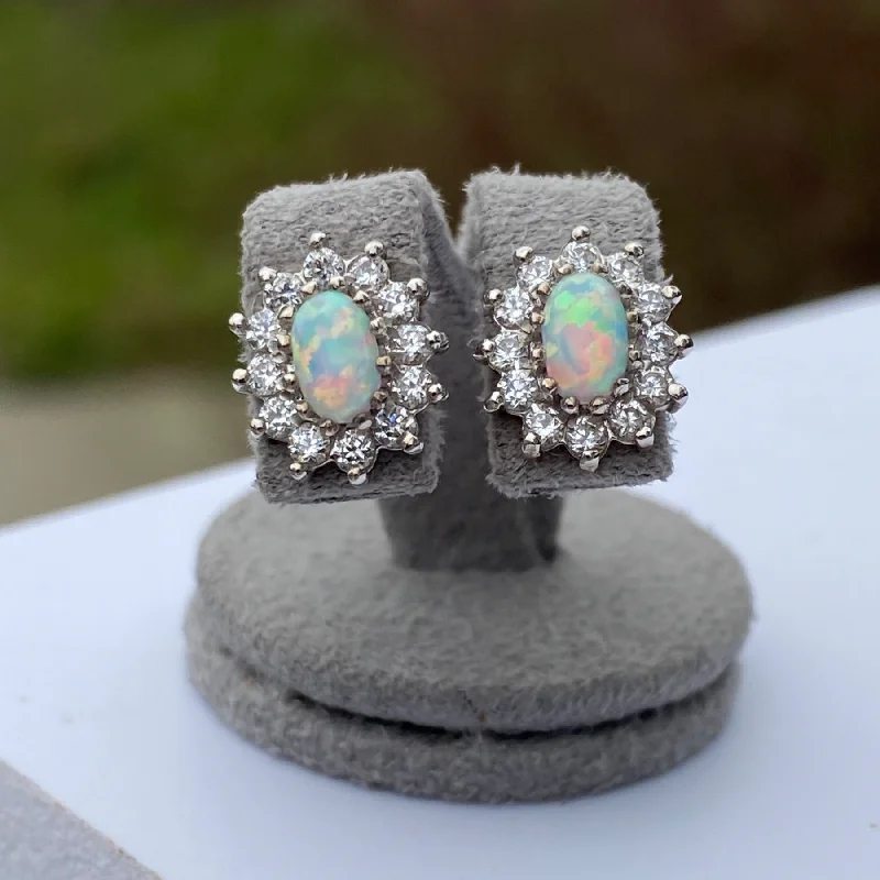 Opal CZ Stud Earrings - 9ct Yellow Gold