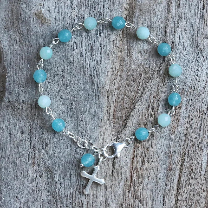 Flying Cross Amazonite and Quartz Cross Bracelet from Thailand