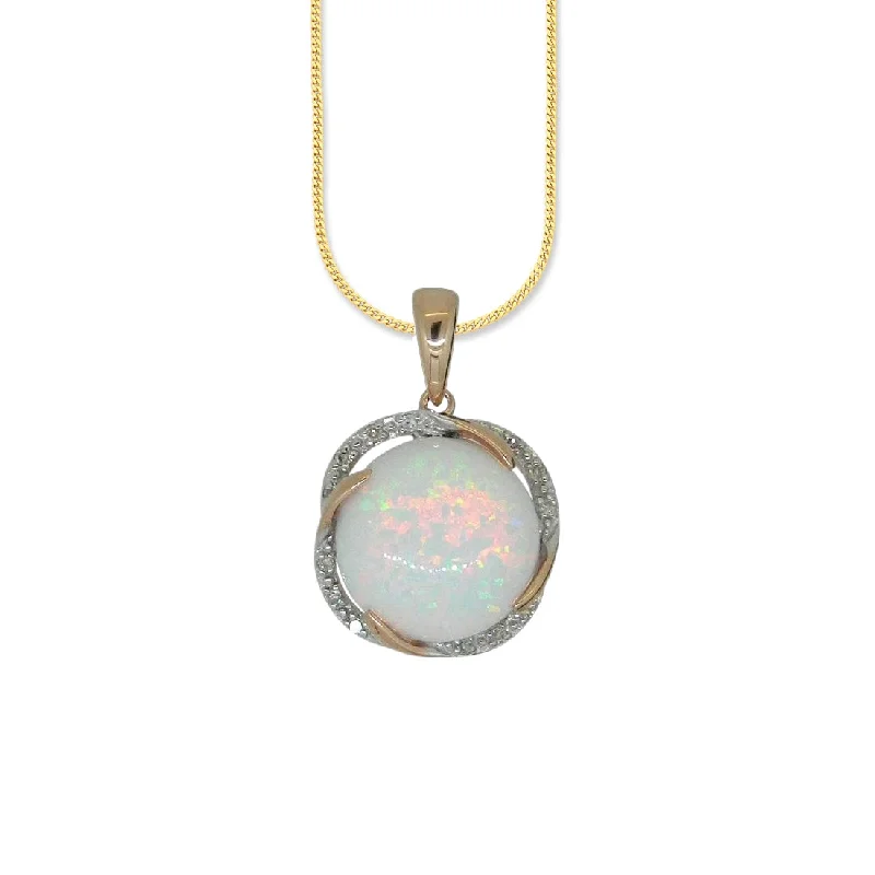 9ct Yellow Gold Diamond Set Created Opal Pendant