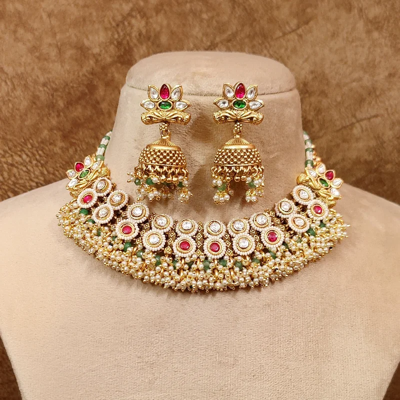 RUBY & EMERALD KUNDAN POLKI WEDDING NECKLACE SET