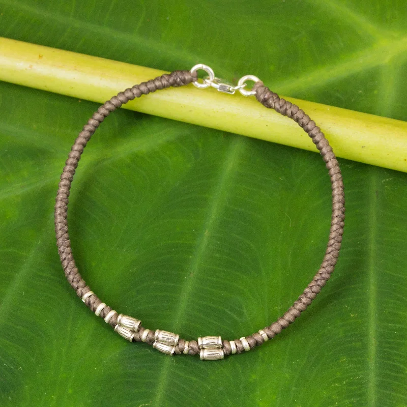 Bamboo Bracelet in Taupe 950 Silver Accent Wristband Bracelet from Thailand