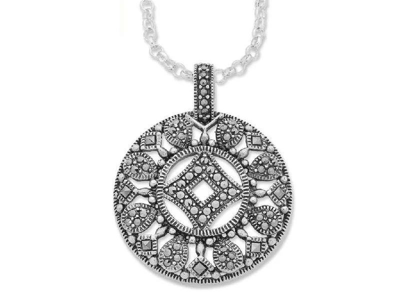 Sterling Silver Marcasite Necklace with 80cm Chain