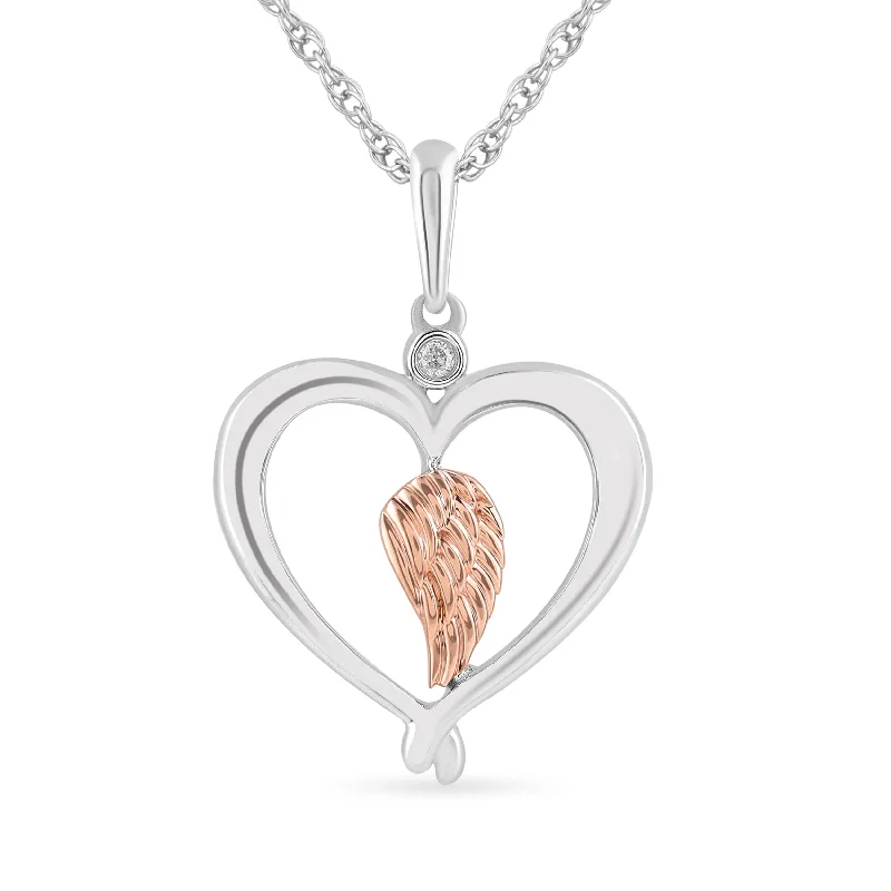 Angel Wing and Heart Necklace in Sterling Silver and 9ct Rose Gold