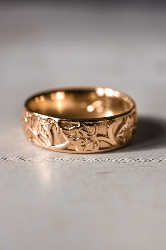 READY TO SHIP: Gold leaf wedding band for man, ivy leaves ring in 14k rose gold, AVAILABLE RING SIZES: 7.5 US