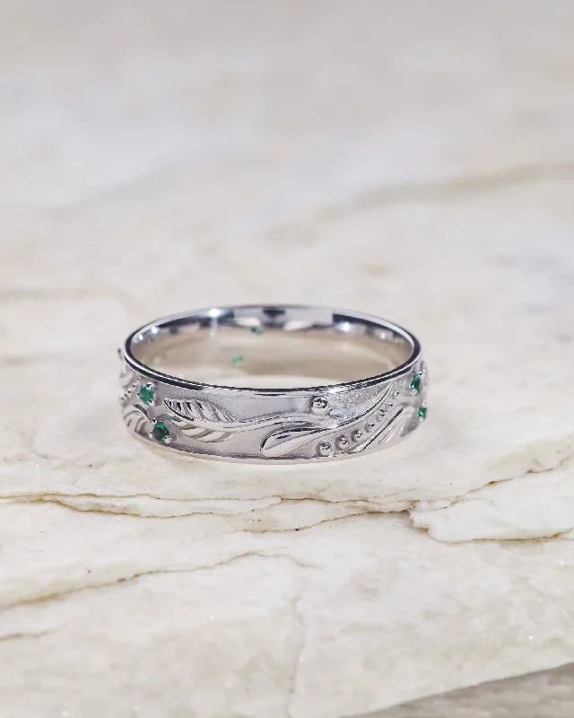 Nature inspired wedding band with emeralds / Callisto