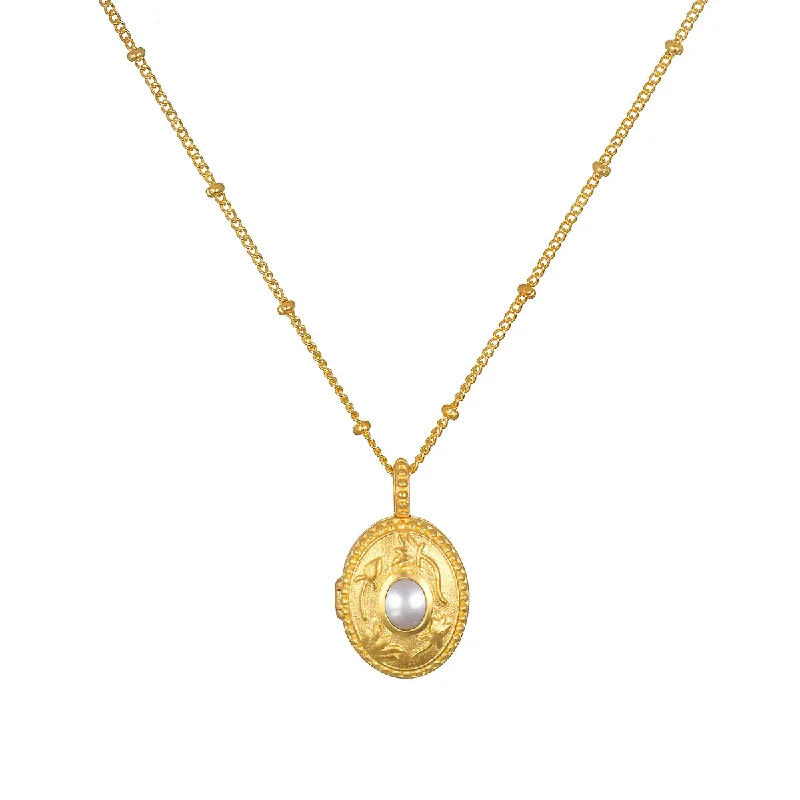 Lotus Pearl Birthstone Locket Necklace - June