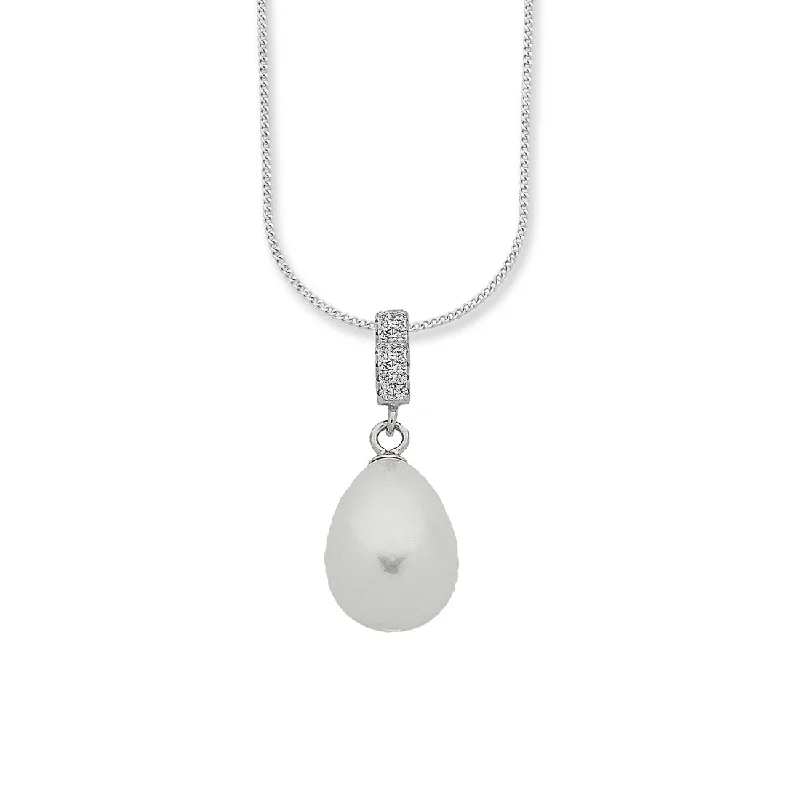 Silver Synthetic Pearl Drop Necklace