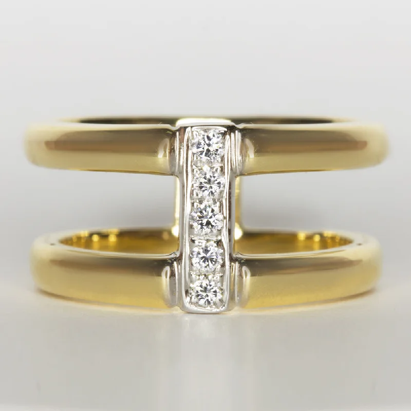 G-H VS DIAMOND 18k YELLOW GOLD DESIGNER COCKTAIL RING DOUBLE BAND WIDE GEOMETRIC