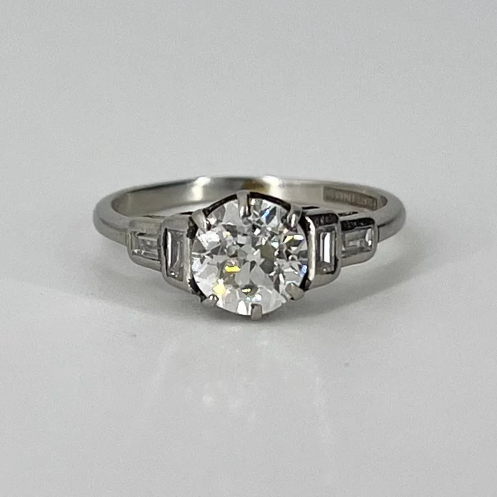 Art Deco Platinum Engagement Ring with Old European Cut Diamond | 1.19 ctw VS2 G/H | SZ 5.5