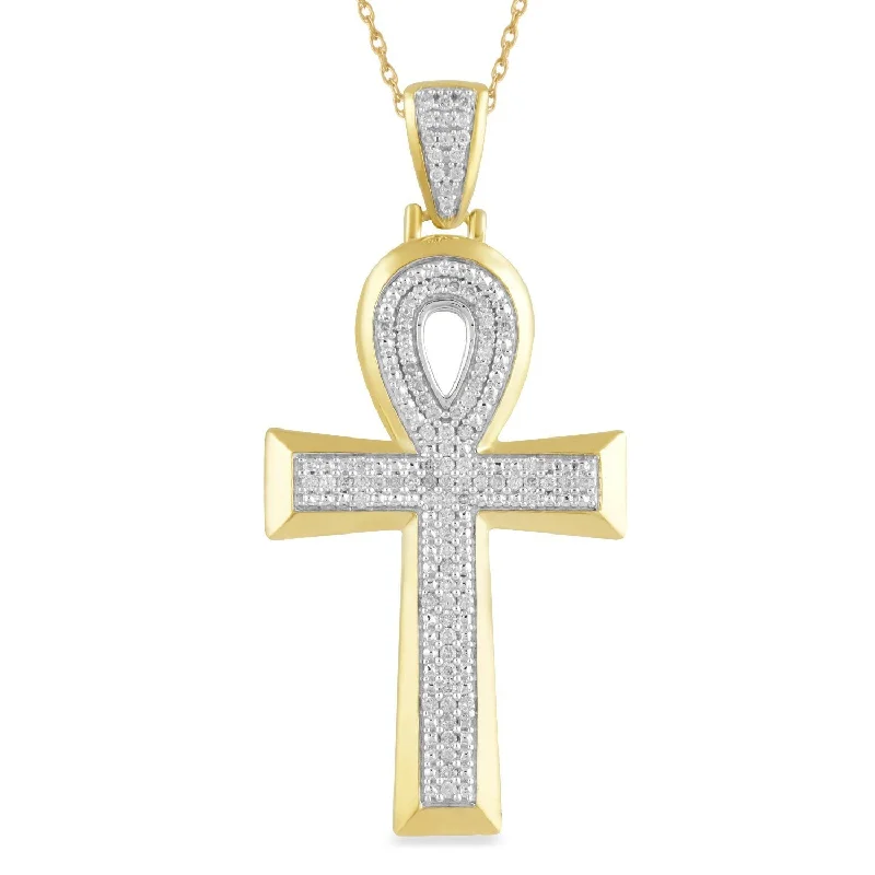 Fancy Cross Necklace with 1/2ct of Diamonds in 9ct Yellow Gold