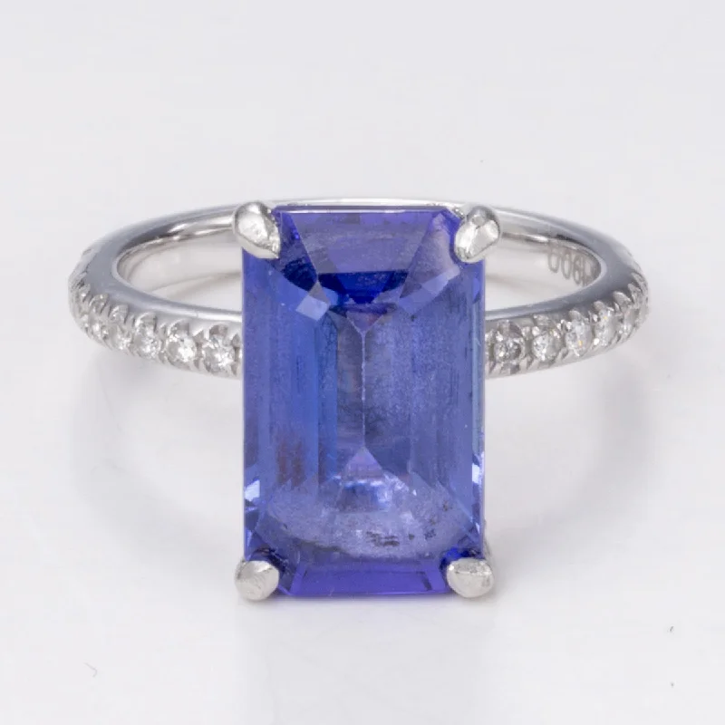 Platinum Tanzanite and Diamond Ring | 4.16 ct, 0.34 ctw | Sz 3.25