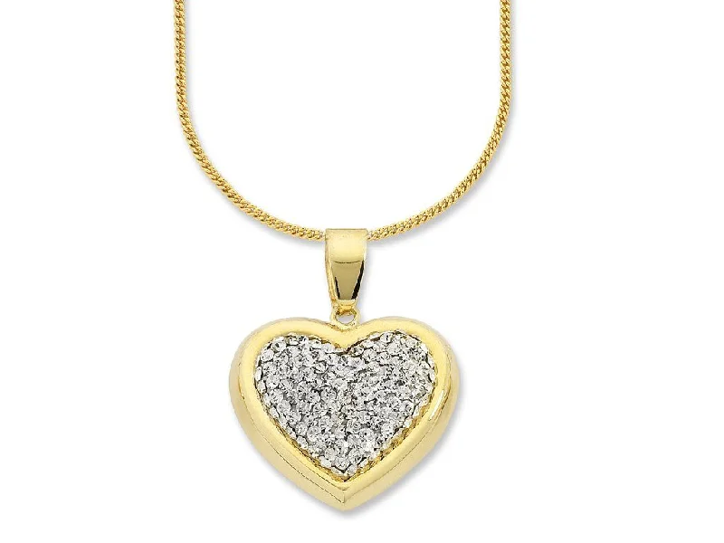 9ct Yellow Gold Silver Infused Crystal Heart Necklace