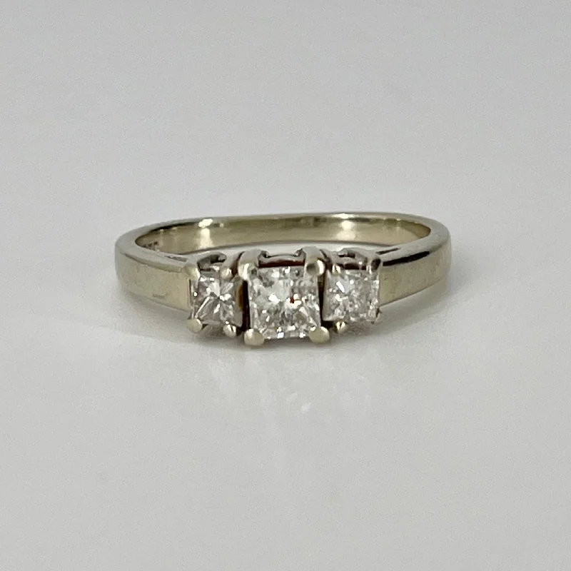 Three Stone Princess Cut Engagement Ring | 0.80 ctw I1 H | SZ 6.75