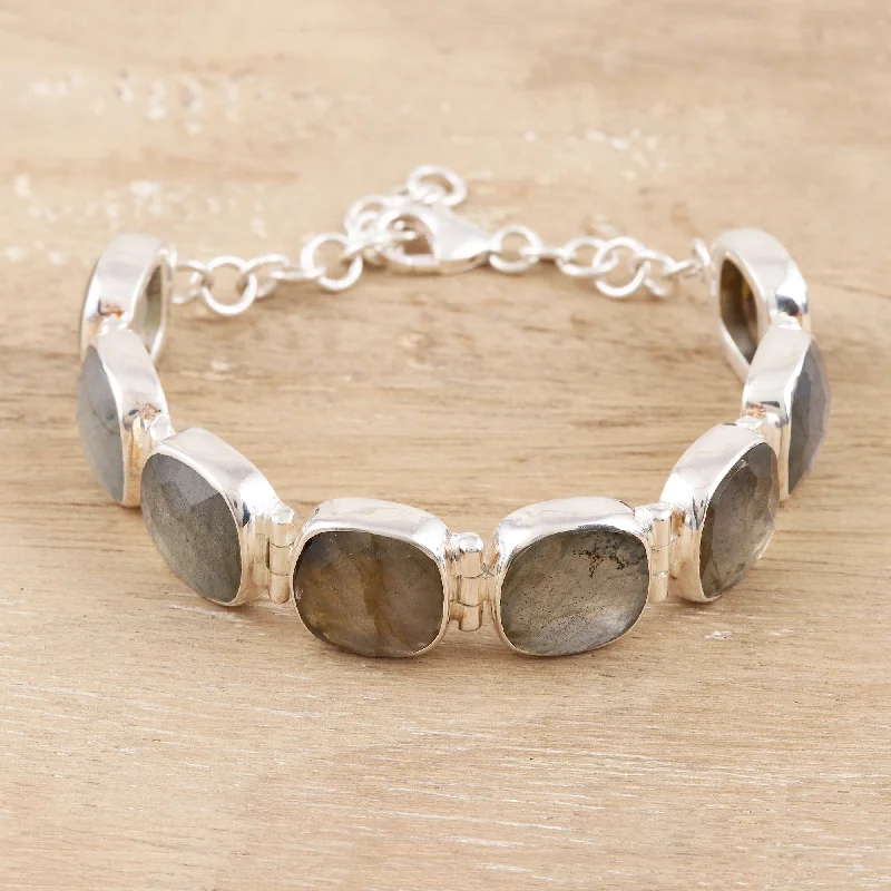 Dazzling Allure Square Faceted Labradorite Bracelet Set in Sterling Silver