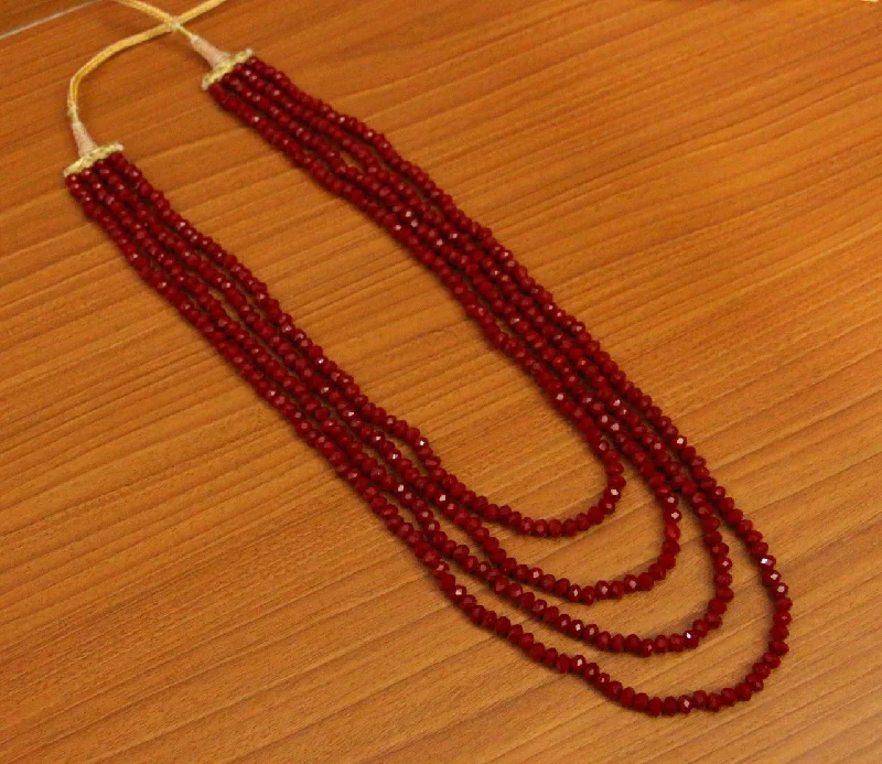 Ruby 6mm Bead 4 Line Necklace