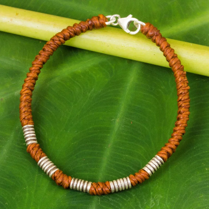 Beautiful Jungle in Rust Handmade Wristband Braided Bracelet from Thai Artisan