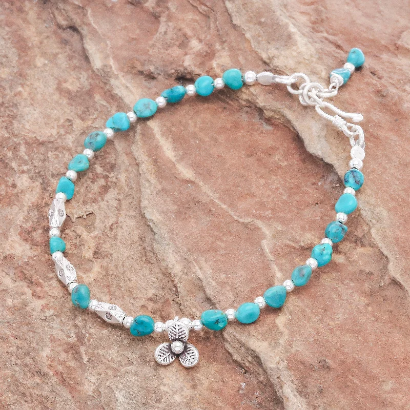 Flower Season 950 and Sterling Silver and Reconstituted Turquoise Bracelet