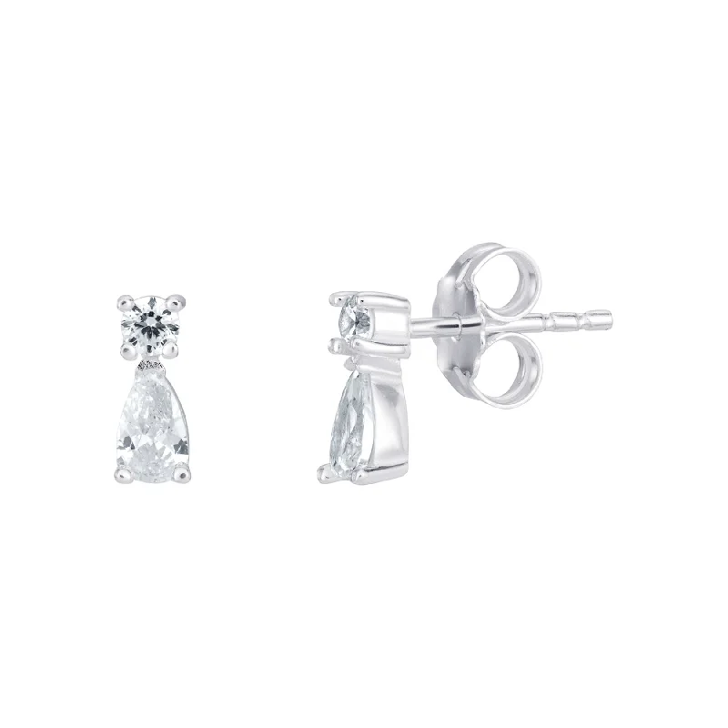 Pear Shape CZ Stud Earrings - Sterling Silver