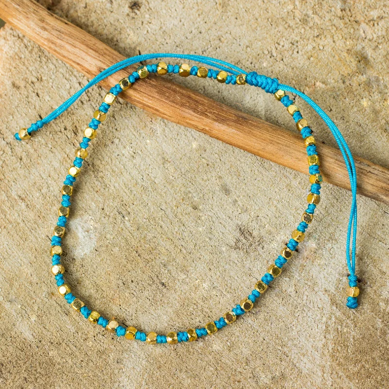 Sky Blue Boho Chic Fair Trade Handcrafted Gold Accent Macrame Bracelet