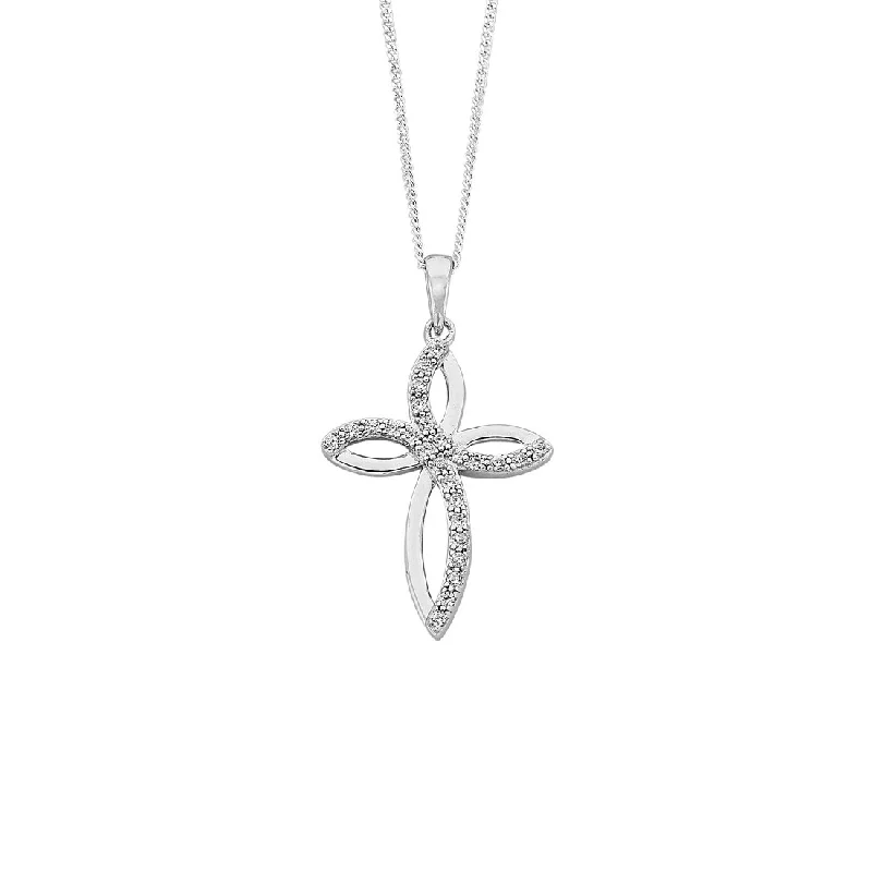 45cm Sterling Silver Open Cross Cubic Zirconia Necklace