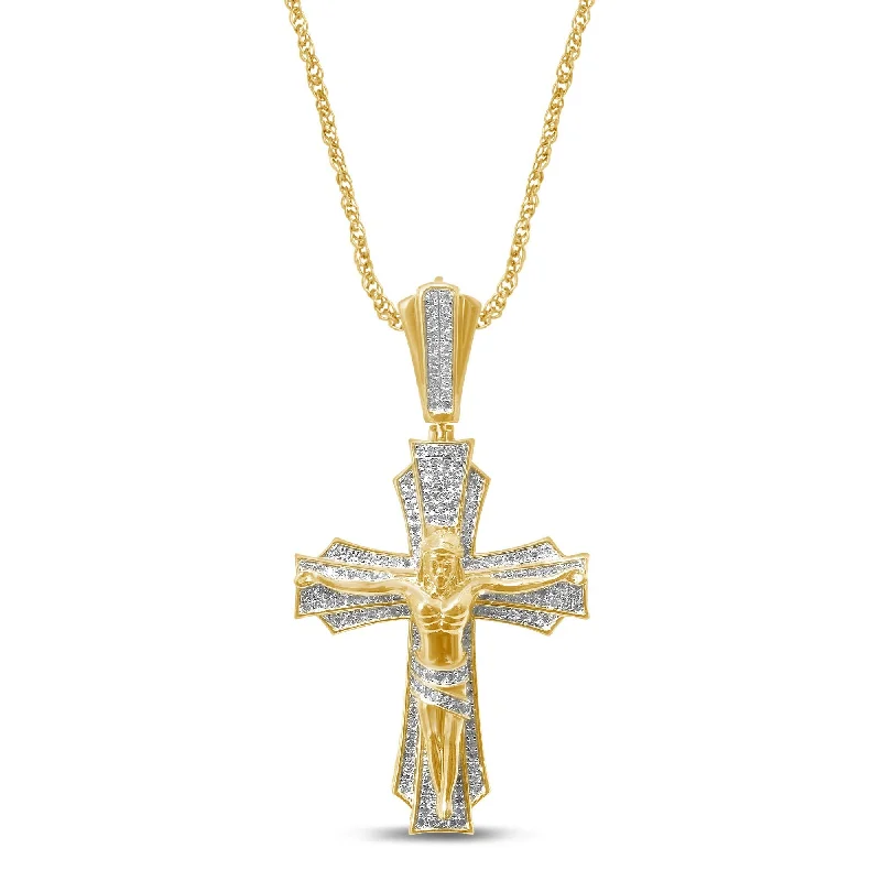 9ct Yellow Gold 1.00ct Diamond Crucifix Cross Necklace