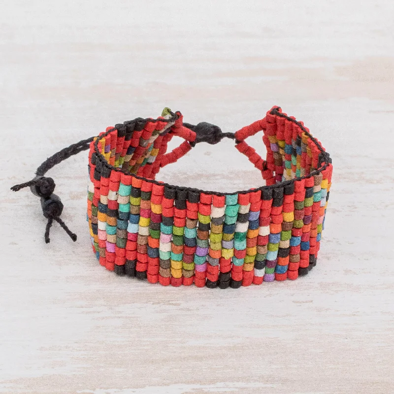 Delightful Illusion Handmade Ceramic Beaded Wristband Bracelet from Guatemala