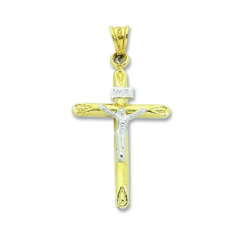 9ct Two Tone Gold Silver Infused Crucifix Pendant