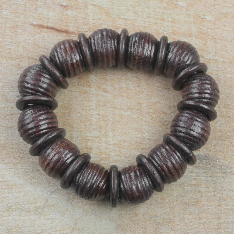 Royal Rings in Dark Brown Dark Brown Sese Wood Beaded Stretch Bracelet from Ghana