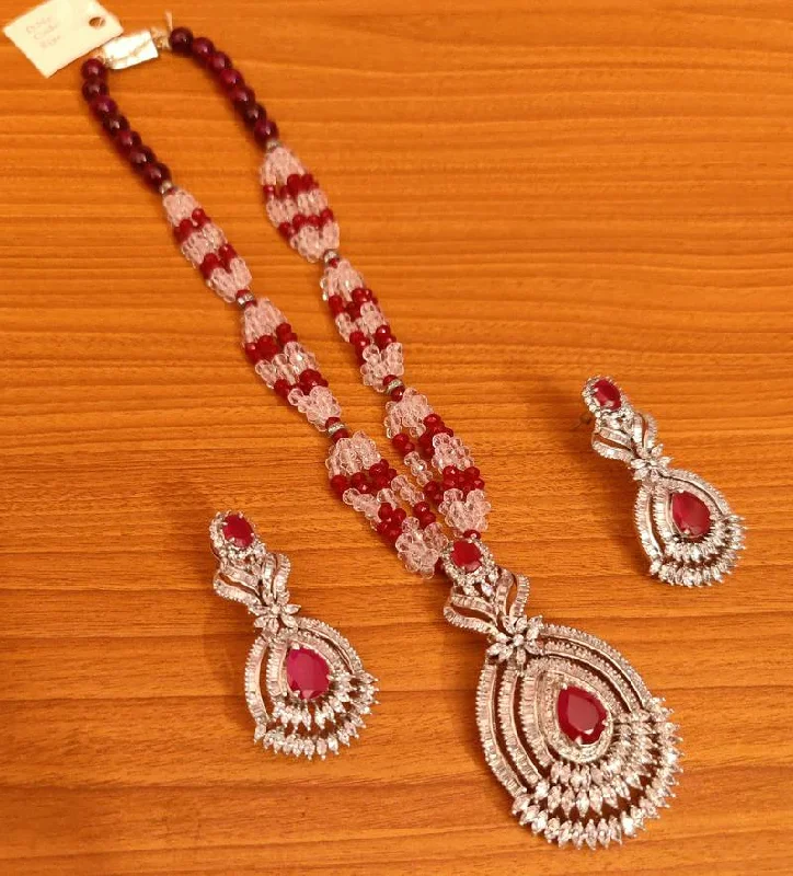 DIAMOND LOOK RUBY & CZ SILVER PLATED NECKLACE SET