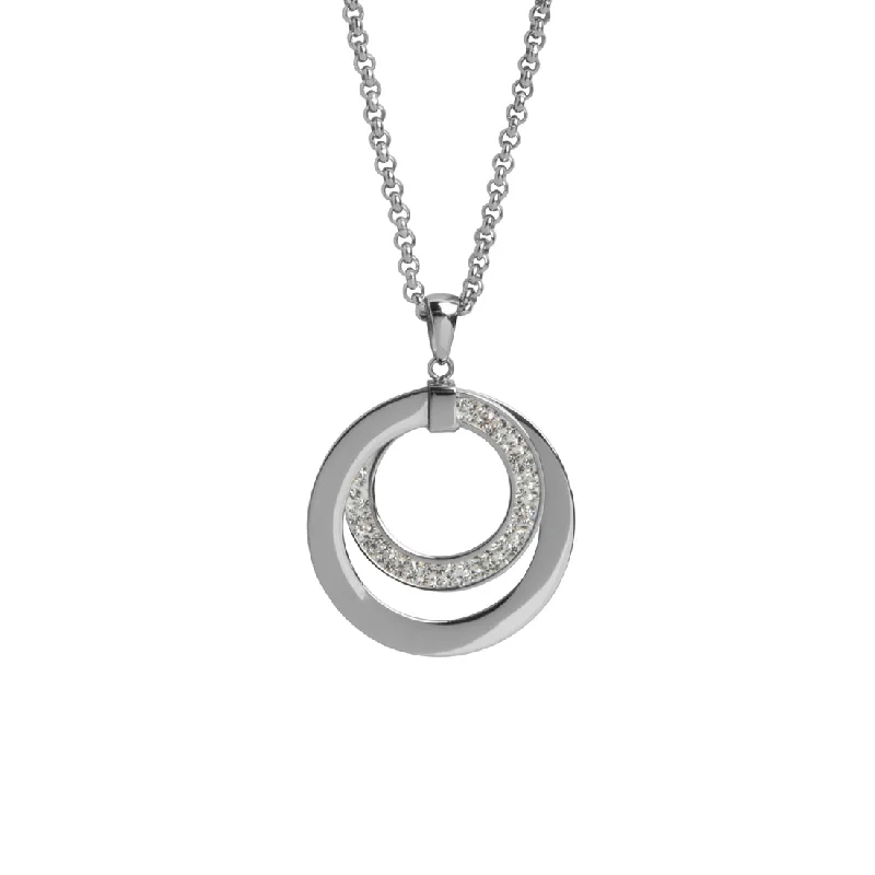 Stainless Steel Crystal Pave Open Circle Necklace