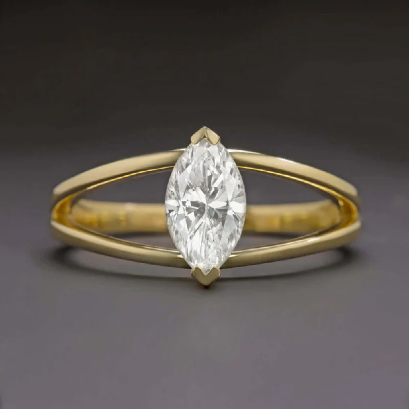 1 CARAT DIAMOND SPLIT SHANK SOLITAIRE RING MARQUISE CUT ENGAGEMENT YELLOW GOLD