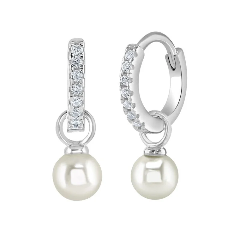 Hoop cz earrings with Pearl Drop - Sterling Silver