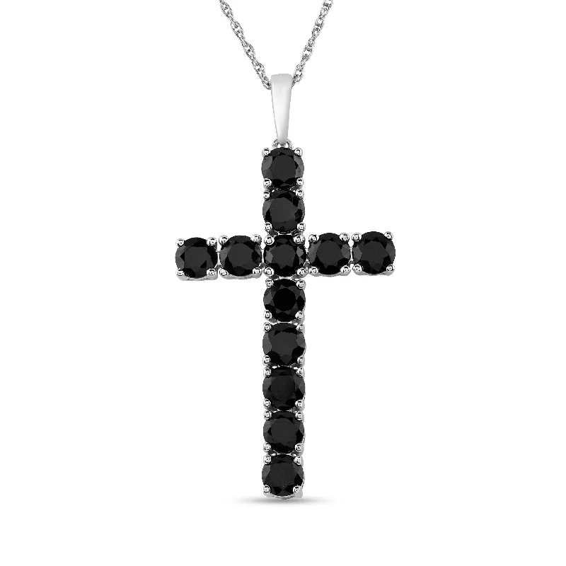 Cross Necklace with Black Spinel in Sterling Silver