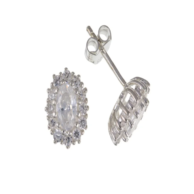 Silver CZ Cluster Stud Earrings