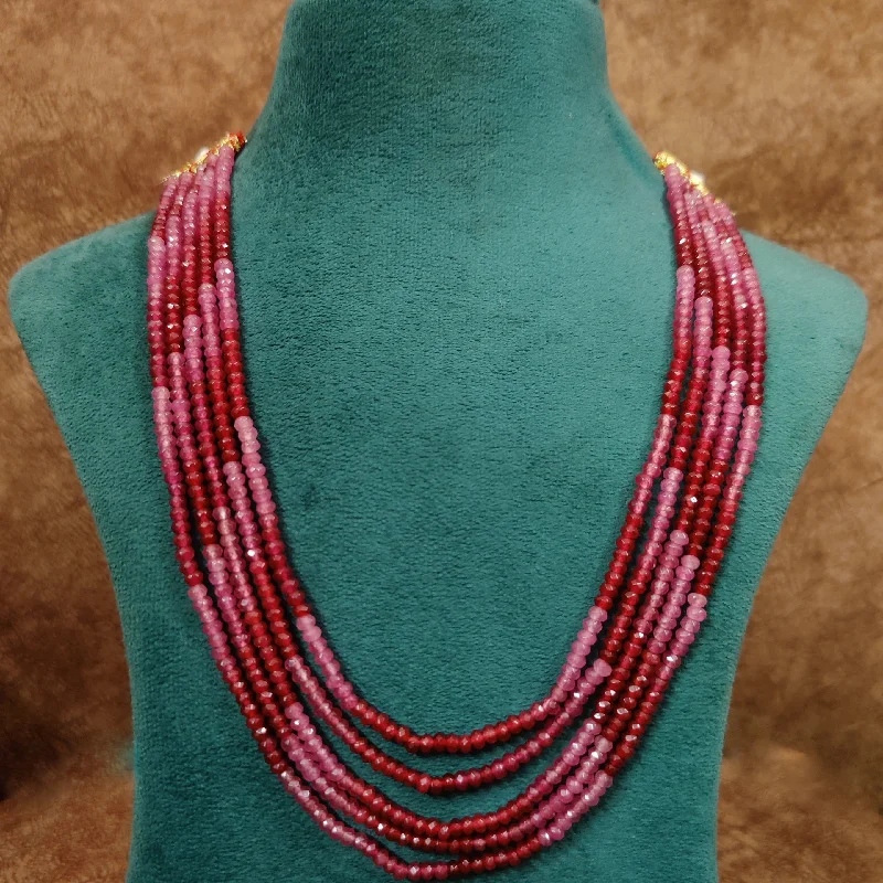 2 TONE RUBY 5-LINE ONYX SEMI-PRECIOUS STONE NECKLACE