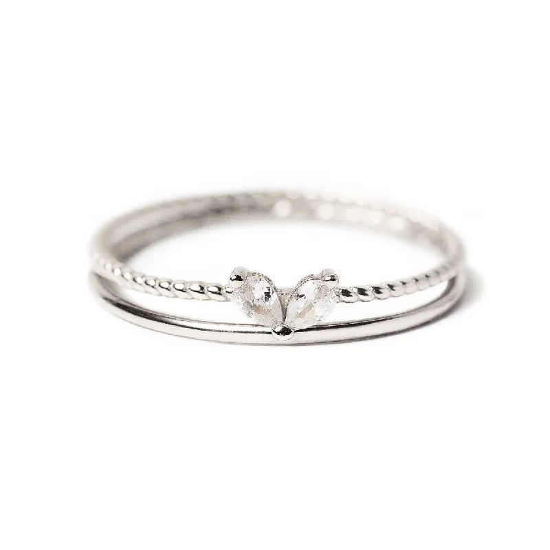 Tiny Pear Heart + Band Ring Set