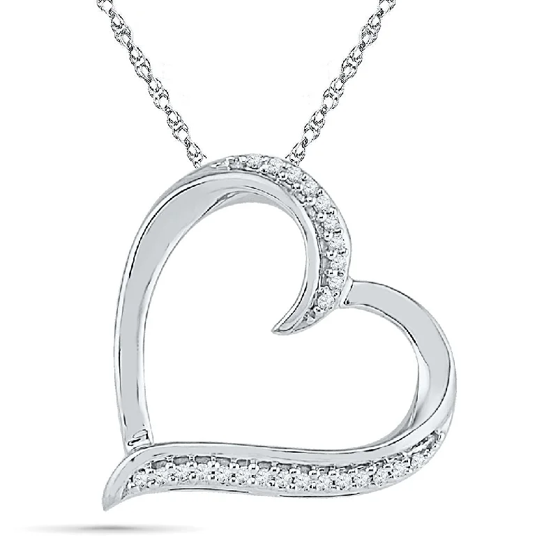 9ct White Gold Heart Necklace with 0.05ct of Diamonds