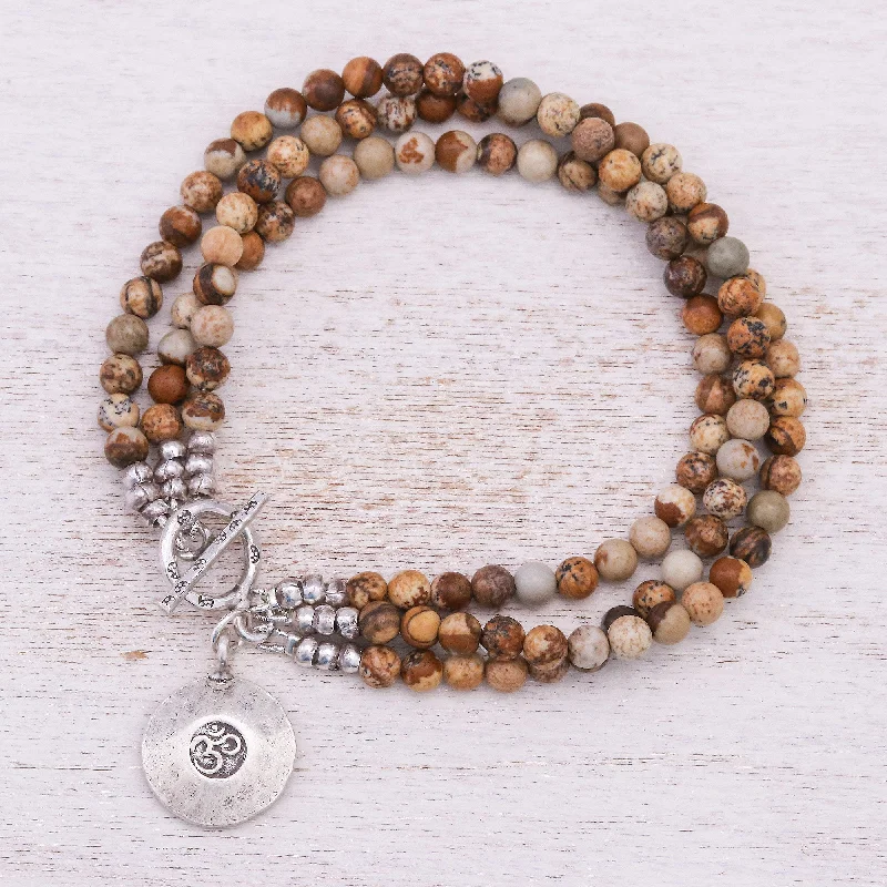 Infinite Earth Beaded Brown Jasper and 950 Silver Bracelet