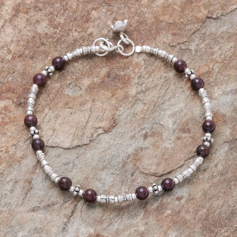 Antique Hill Tribe Hill Tribe Garnet Beaded Bracelet from Thailand